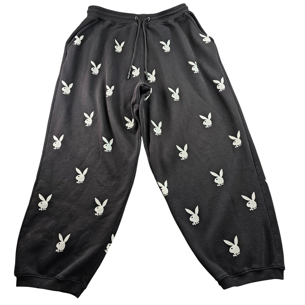 Playboy x Missguided Jogger Pants Womens 22 Black White Bunny Logo Print Tapered